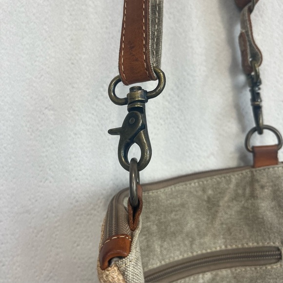 Myra Bag Boho Mixed Media Cotton Leather Canvas Burlap Patchwork Shoulder Bag - Picture 8 of 16